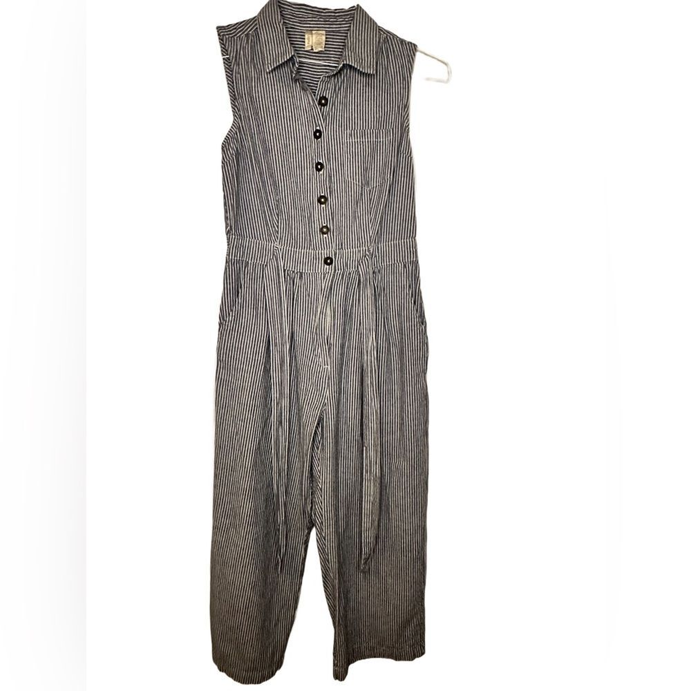 Japna Blue and White Striped Sleeveless Jumpsuit size M